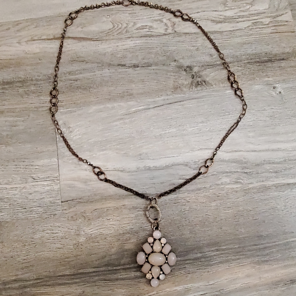 Bronze smokey pink stone necklace